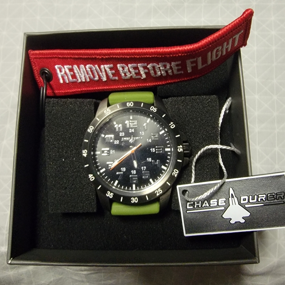 Chaser Black Dial Watch with Green Strap